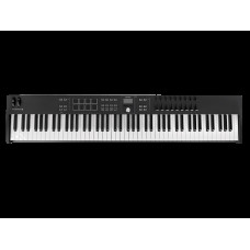 MIDI клавиатура [231542] Arturia [KeyLab Essential 88 mk3 Black] 88 клавиш, LCD дисплей, 9 энкодеров, 8 пэдов, 9 фейдеров, 12 кнопок управления, колеса высоты тона и модуляции, 1/4" Jack вход для педали, MIDI выход, Type-C