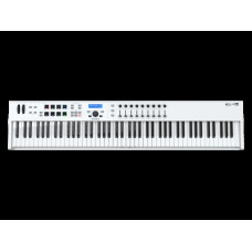 MIDI клавиатура [231541] Arturia [KeyLab Essential 88 mk3 White] 88 клавиш, LCD дисплей, 9 энкодеров, 8 пэдов, 9 фейдеров, 12 кнопок управления, колеса высоты тона и модуляции, 1/4" Jack вход для педали, MIDI выход, Type-C