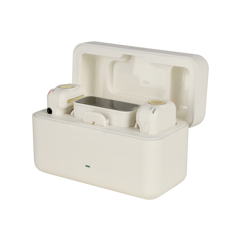 Радиосистема микрофонная Icon [AirMic Pro White] 2 передатчика с микрофонами, 1/8" TS входы для петличек, приемник с дисплеем, 1/8" TRS выход для камеры, 1/8" TRS вход для наушников, кейс для зарядки и хранения, рабочая частота 2,4 ГГц даль