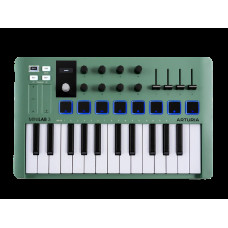 MIDI клавиатура [231506] Arturia [MiniLAB 3 Mint Edition] 25 клавиш, 8 энкодеров, 8 RGB пэдов, 8 фейдеров, дисплей, сенсорные регуляторы Pitch/Modulation, MIDI-выход, 1/4" Jack вход педали, режим Chord, арпеджиатор, USB-C