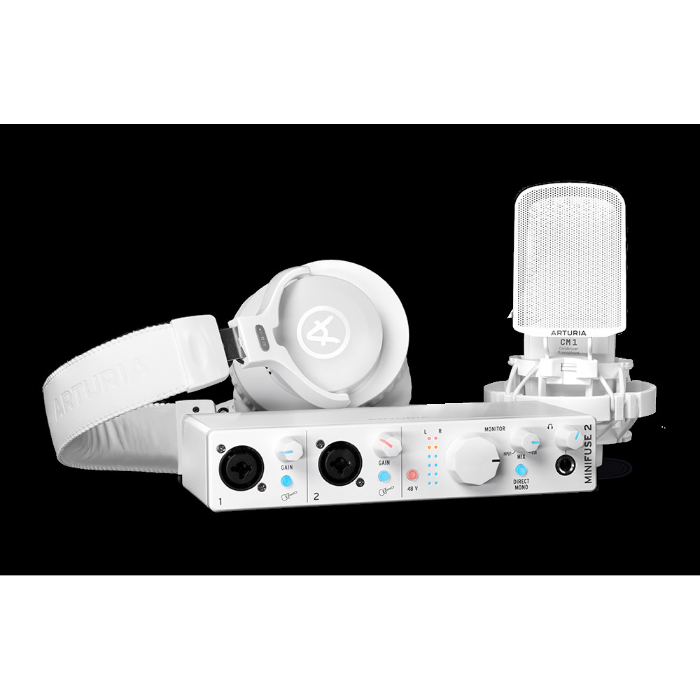 Аудиоинтерфейс USB [800212] Arturia [MiniFuse Recording Pack White] комплект: MiniFuse 2, микрофон CM1, поп фильтр, наушники EF1 и XLR кабель. Цвет - белый
