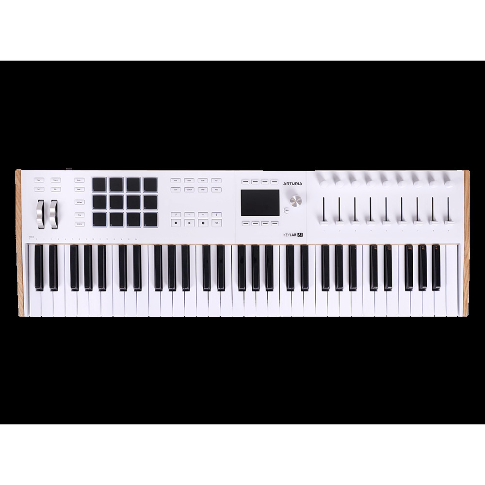 MIDI клавиатура [231631] Arturia [KeyLAB 61 MK3 White] 61 клавиша, полувзвешенная механика, дисплей, 12 пэдов, 9 фейдеров, 9 поворотных регуляторов, 3 входа для подключения педалей, MIDI in/out, USB-C