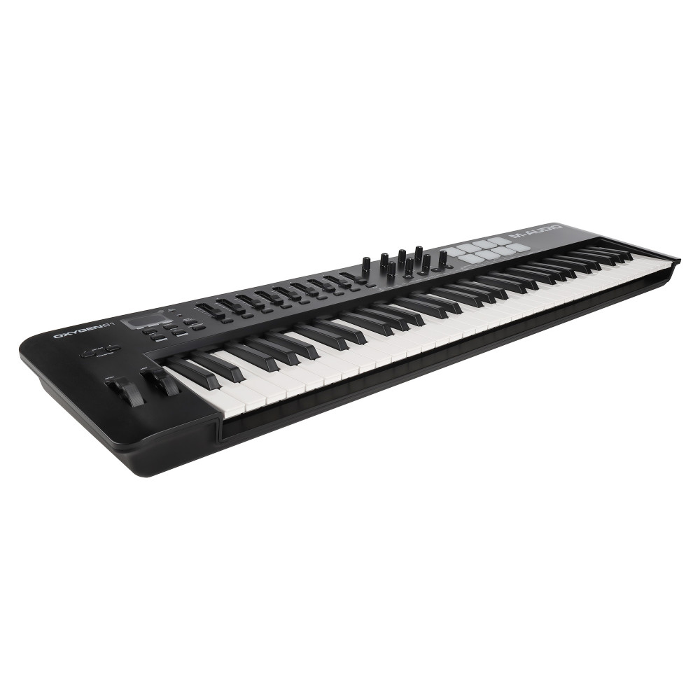 MIDI клавиатура [OXYGEN61MKV] M-audio [Oxygen 61 MKV] 61 клавиша, LCD дисплей, 8 энкодеров, 8 пэдов, 9 фейдеров, 12 кнопок управления, колеса высоты тона и модуляции, smart control, auto-mapping, встроенный арпеджиатор, 1/4" Jack вход для педали суст
