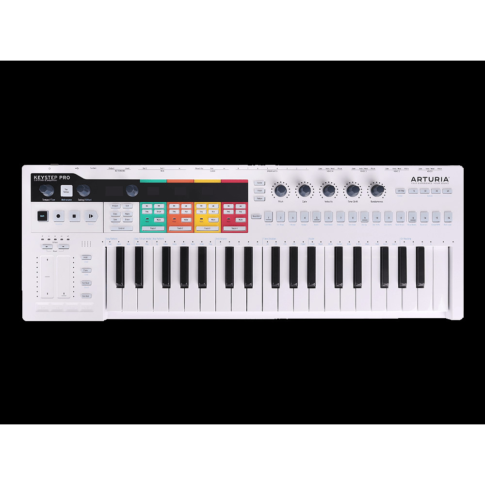 MIDI клавиатура [430211] Arturia [KeyStep Pro] 37 клавиш, 4-дорожечный секвенсор до 64 шагов, 4 группы разъемов для работы с аналоговым оборудованием и модулями, 24-частный секвенсор ударных, арпеджиатор, разъемы MIDI In/Out, Sync In/Out, CV/Gate Outs