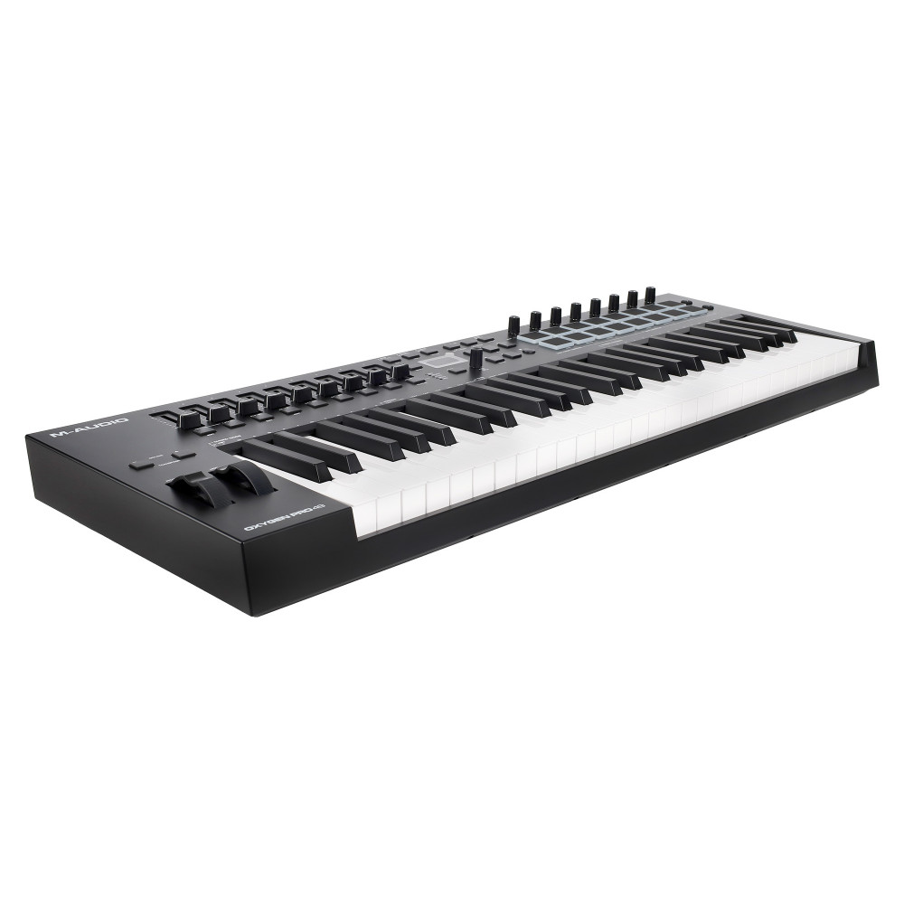 MIDI клавиатура [OXYGENPRO49] M-audio [Oxygen Pro 49] 49 клавиш, 8 энкодеров, 9 фейдеров, 16 пэдов, 12 кнопок управления, колеса высоты тона и модуляции, smart control, auto-mapping, встроенный арпеджиатор, 1/4" Jack вход для педали сустейна, MIDI вы