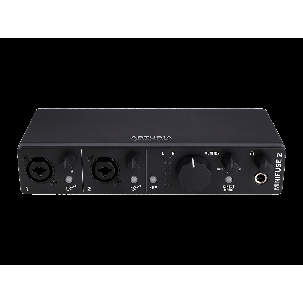 Аудиоинтерфейс USB [800102] Arturia [MiniFuse 2 Black] 24бит/192кГц, два комбинированных входа XLR-1/4 (микрофонный / линейный / инструментальный уровень) с фантомным питанием +48 В, выходы на монитор (L/R Jack), выход для наушников, MIDI In/Out