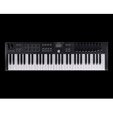 MIDI клавиатура [231532] Arturia [KeyLab Essential 61 mk3 Black] 61 клавиша, LCD дисплей, 9 энкодеров, 8 пэдов, 9 фейдеров, 12 кнопок управления, колеса высоты тона и модуляции, 1/4" Jack вход для педали, MIDI выход, Type-C