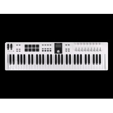 MIDI клавиатура [231531] Arturia [KeyLab Essential 61 mk3 White] 61 клавиша, LCD дисплей, 9 энкодеров, 8 пэдов, 9 фейдеров, 12 кнопок управления, колеса высоты тона и модуляции, 1/4" Jack вход для педали, MIDI выход, Type-C