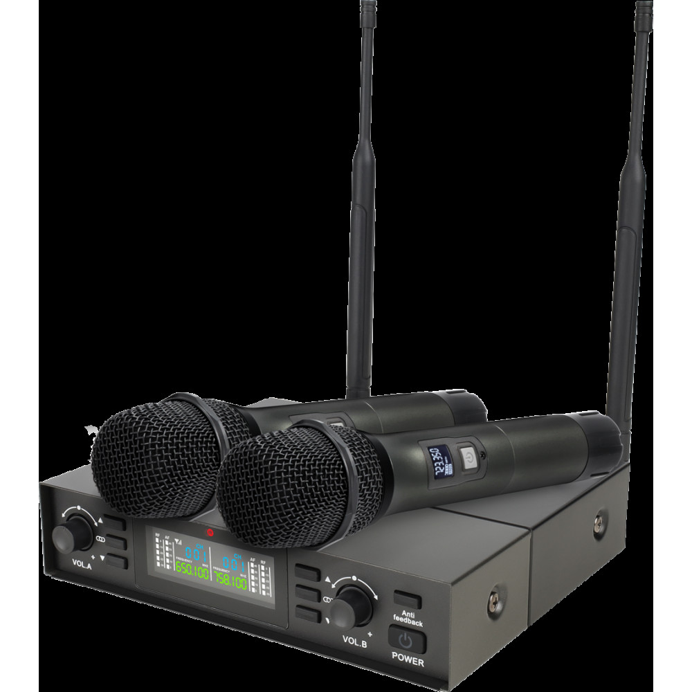 Микрофонная радиосистема Axelvox [DX800FK] UHF 650 - 758 MHz, подавитель обратной связи, цифровая модуляция, LCD дисплей, DSP, ручной микрофон - 2 шт.