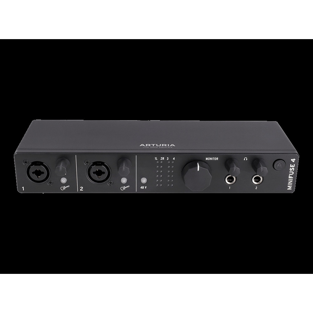 Аудиоинтерфейс USB [800103] Arturia [MiniFuse 4 Black] 24бит/192кГц, два комбинированных входа XLR-1/4 (микрофонный/линейный/инструментальный) +48 В, два входа 6,3 Jack, 4 выхода 6,3 Jack, 2 выхода для наушников, MIDI In/Out, 2x USB Hub