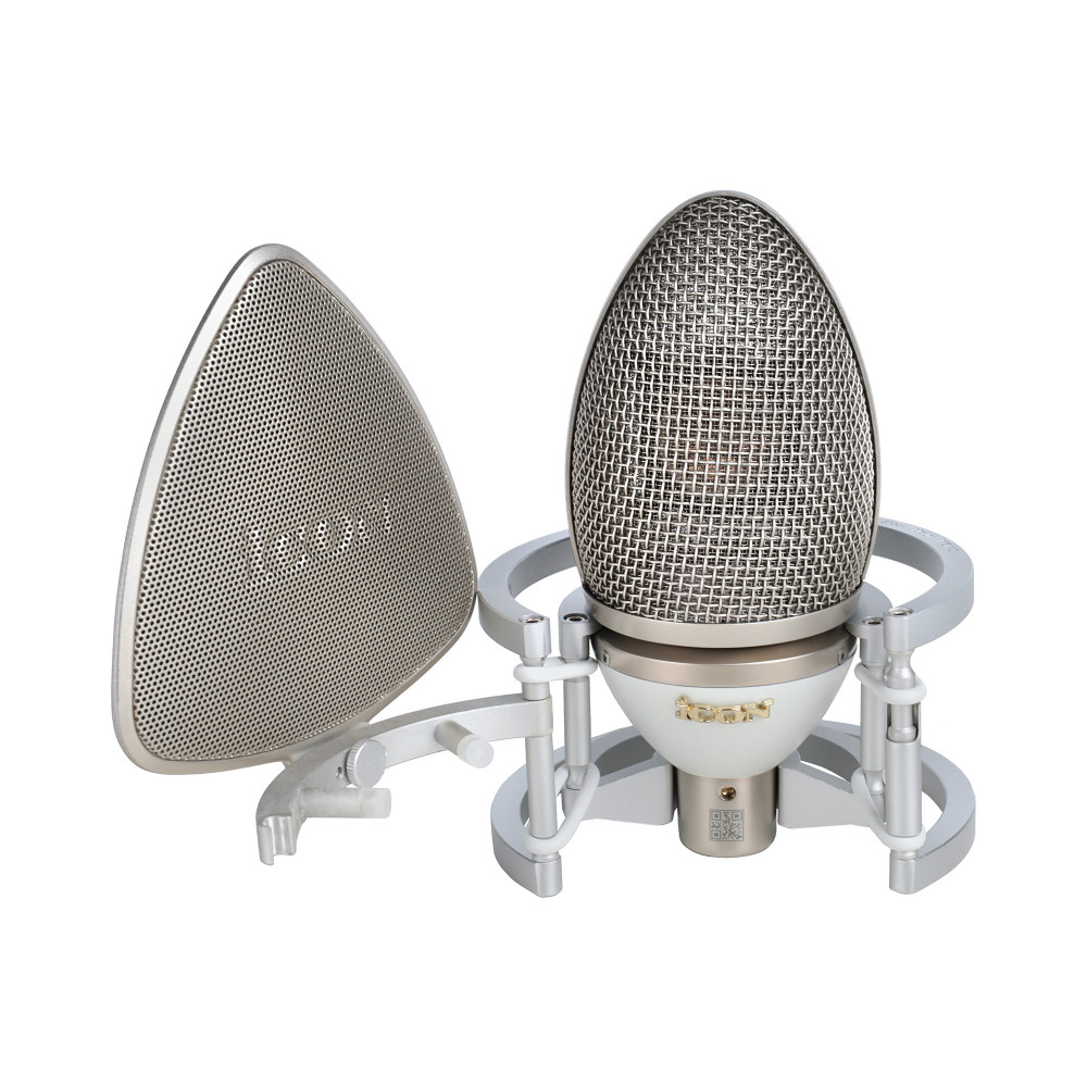 Микрофон конденсаторный Icon [Cocoon] студийный, диаграмма направленности Cardioid, частотный диапазон 20-20000 Гц, чувствительность 21 мВ/Па, сопротивление 50 Ом, SPL 138 дБ, S/N 85 дБ, питание + 48 В, эластичный подвес, кейс, цвет серебристый