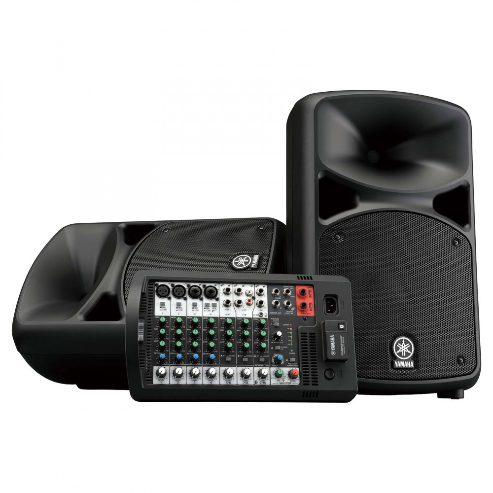 Система звукоусиления Yamaha [STAGEPAS 600BT] портативная (комплект), 680 Вт, 2 х 10"+1.4", 10-канальный микшер (4 моно/линейных входа + 6 моно/3 стерео линейных входа), Входы Hi-Z (с высоким сопротивлением), Bluetooth.