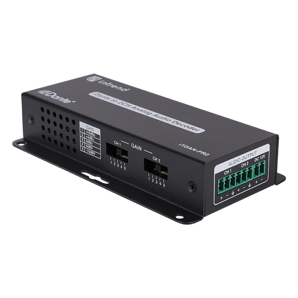 Конвертер Intrend [ITDAN-PR2] Dante - аналог (приемник), 2 аналоговых выхода (6-pin phoenix, балансный/линейный), 1xRJ45(Dante)