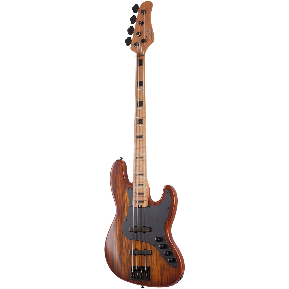 Бас-гитара SCHECTER [J-4 EXOTIC FVSB] 4-струнная, корпус: болотный ясень, топ: зебравуд, гриф: запеченный клен, 21 лад, звукосниматели: EMG Metal Works SJ, цвет: Faded Vintage Sunburst (FVSB)