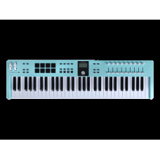 MIDI клавиатура [231534] Arturia [KeyLab Essential 61 mk3 Aquamarine] 61 клавиша, LCD дисплей, 9 энкодеров, 8 пэдов, 9 фейдеров, 12 кнопок управления, колеса высоты тона и модуляции, 1/4" Jack вход для педали, MIDI выход, Type-C