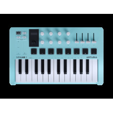 MIDI клавиатура [231599] Arturia [MiniLAB 3 Aquamarine] 25 клавиш, 8 энкодеров, 8 RGB пэдов, 8 фейдеров, дисплей, сенсорные регуляторы Pitch/Modulation, MIDI-выход, 1/4" Jack вход педали, режим Chord, арпеджиатор, USB-C
