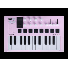 MIDI клавиатура [231509] Arturia [MiniLAB 3 Rose Quartz] 25 клавиш, 8 энкодеров, 8 RGB пэдов, 8 фейдеров, дисплей, сенсорные регуляторы Pitch/Modulation, MIDI-выход, 1/4" Jack вход педали, режим Chord, арпеджиатор, USB-C