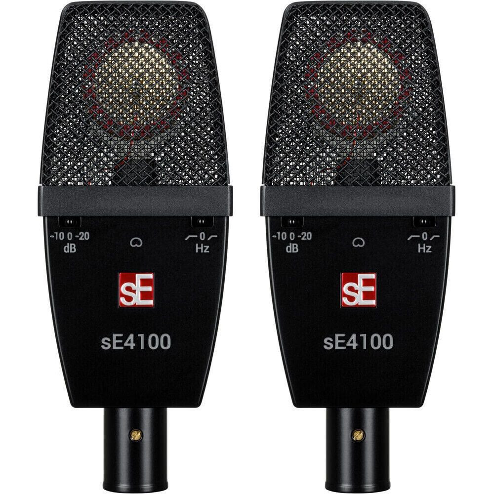 Микрофон конденсаторный sE Electronics [SE 4100 Pair] подобранная пара универсальных студийных конденсаторных микрофонов с большой диафрагмой 1", 20 Гц - 20 кГц, кардиоида, комплектация: два держателя "паук", два резьбовых адаптера, планка 
