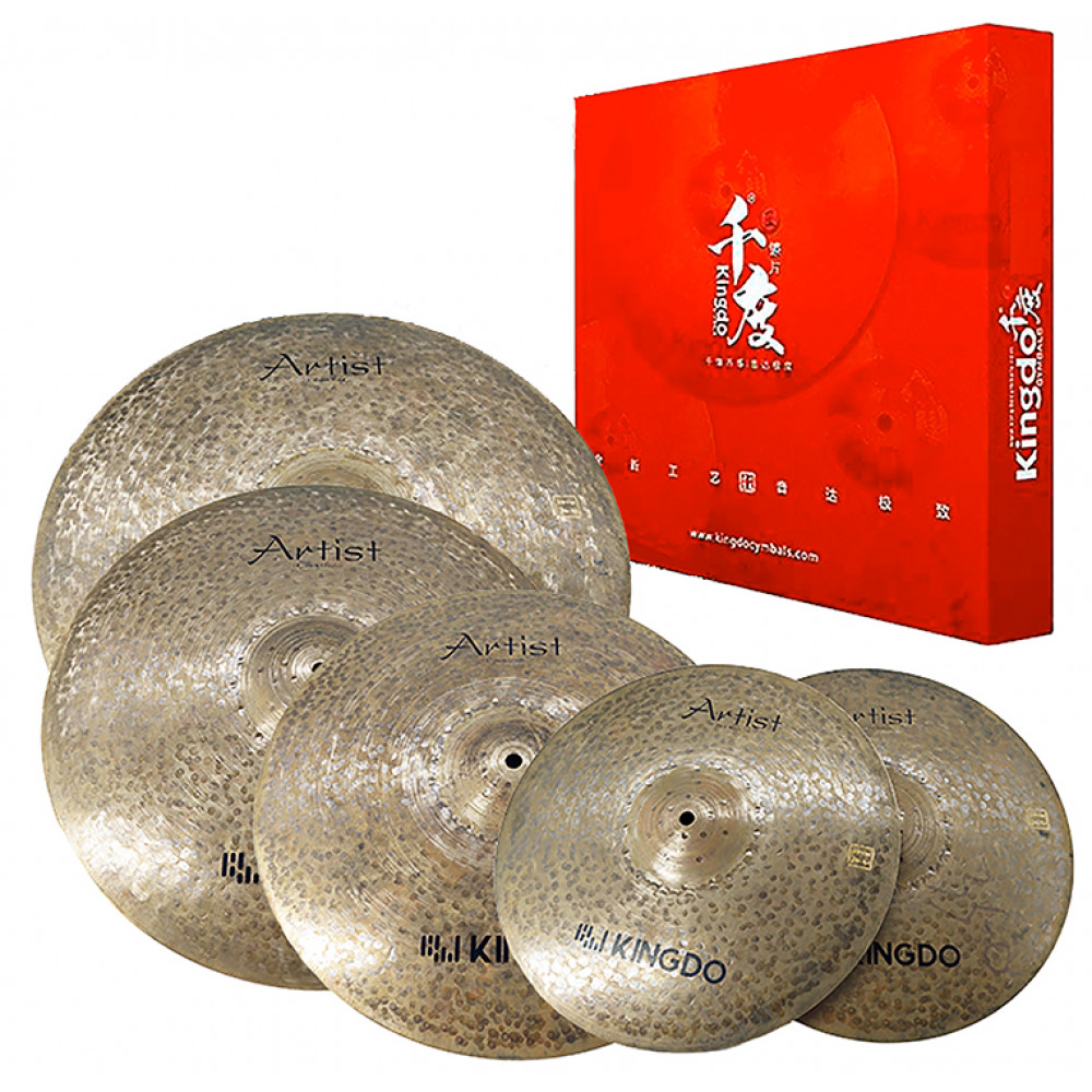 Комплект тарелок: Hi-Hat14" [ARTIST DARK SET 14"+16"+18"+20"] KINGDO [ARTIST DARK SET 14"+16"+18"+20"] Crash16",Crash18",Ride20" натуральная поверхность, ручная работа, сплав В20