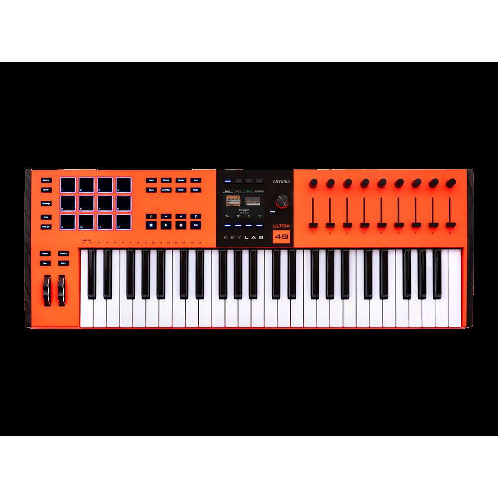 MIDI клавиатура Arturia [KeyLAB 49 MK3 Ultra Edition] 49 клавиш, полувзвешенная механика, дисплей, 12 пэдов, 9 фейдеров, 9 поворотных регуляторов, 3 входа для подключения педалей, MIDI in/out, USB-C