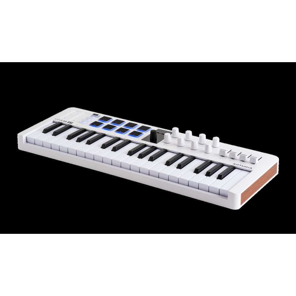 MIDI клавиатура Arturia [MiniLAB 3 37 White] 37 клавиш, 8 энкодеров, 8 RGB пэдов, 8 фейдеров, дисплей, сенсорные регуляторы Pitch/Modulation, MIDI-выход, 1/4" Jack вход педали, режим Chord, арпеджиатор, USB-C