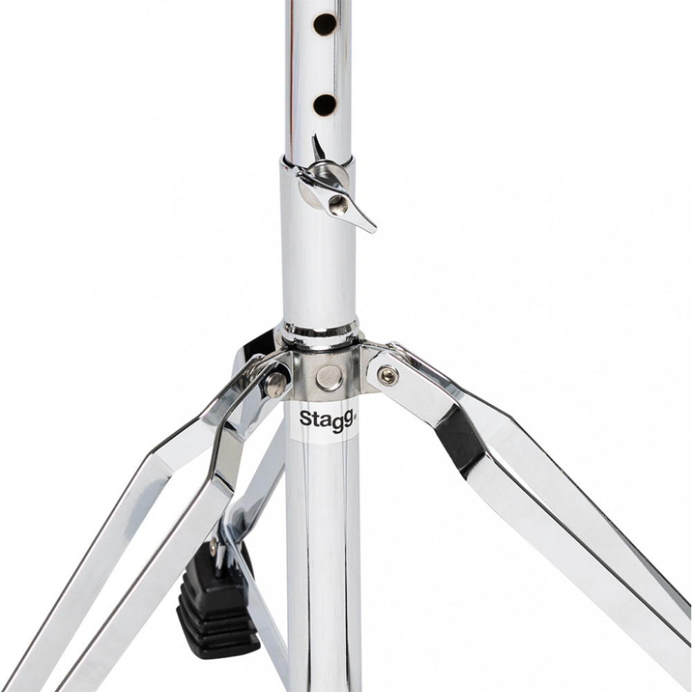 Стул для барабанщика STAGG [DT-32 CR] высота 50-63 см, 5 ступеней, диаметр сиденья 320 мм, стальная ось с резьбой и фиксатором, максимальная статичная нагрузка 150 кг, вес 3,1 кг, покрытие черный винил, отделка хром