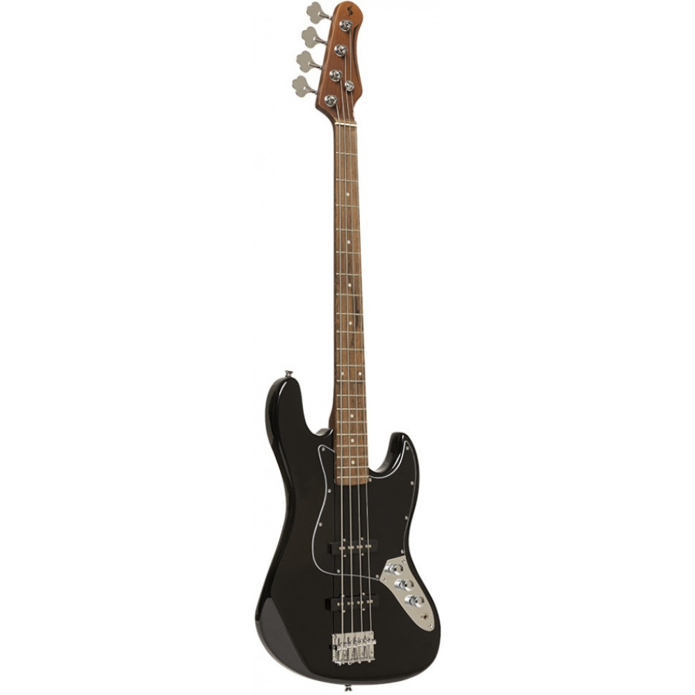 Бас-гитара STAGG [SBJ-30 BLK] 4-х струнная форма Jazz Bass, корпус павловния, гриф клен, накладка грифа палисандр, 20 ладов, мензура 867 мм, колки никелированные, бридж JB Classic, звукосниматели 2xJB, регуляторы 2x громкости, 1x тона, цвет черный