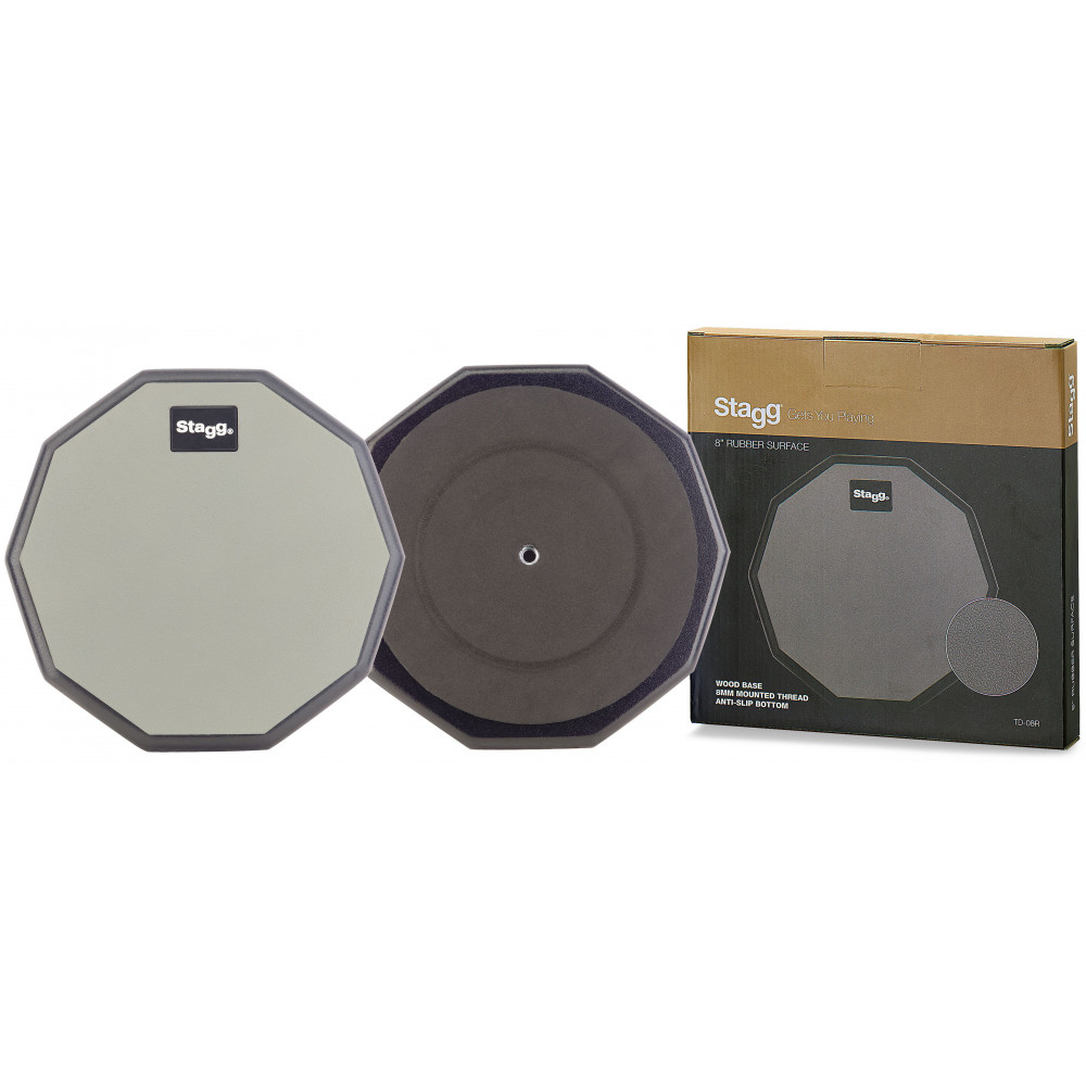 Пэд STAGG [TD-08R] настольный тренировочный, диаметр 8", форма 10-ти гранная, материал резина, основание дерево с антифрикционным покрытием EVA, отверстие для крепления на стойку 8 мм, вес 0,68 кг