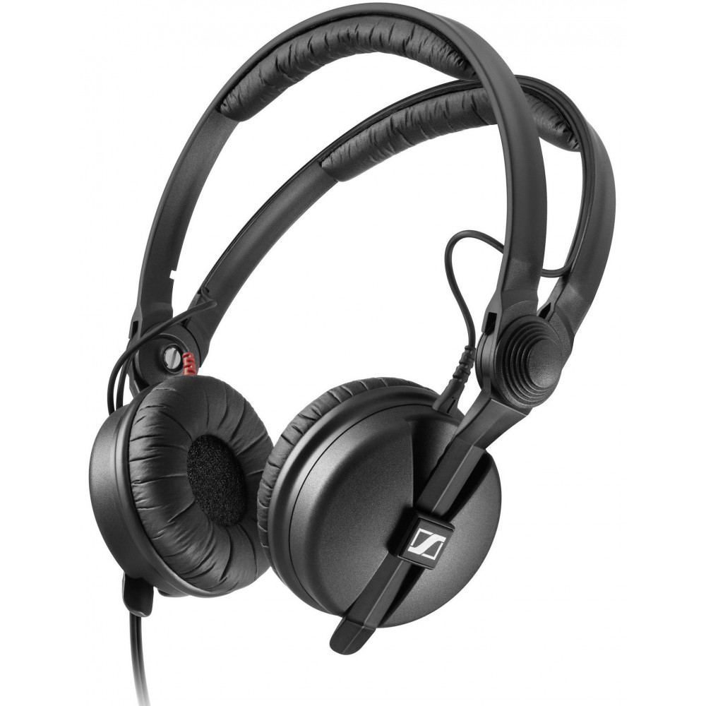 Закрытые динамические накладные мониторные наушники Sennheiser [HD 25 PLUS] Диапазон: 1622000Гц, импеданс: 70Ом, чувствительность: 120дБ, вес: 140г, два кабеля (1,5м прямой и 3м витой), разъём 3,5мм + адаптер 6,3мм.