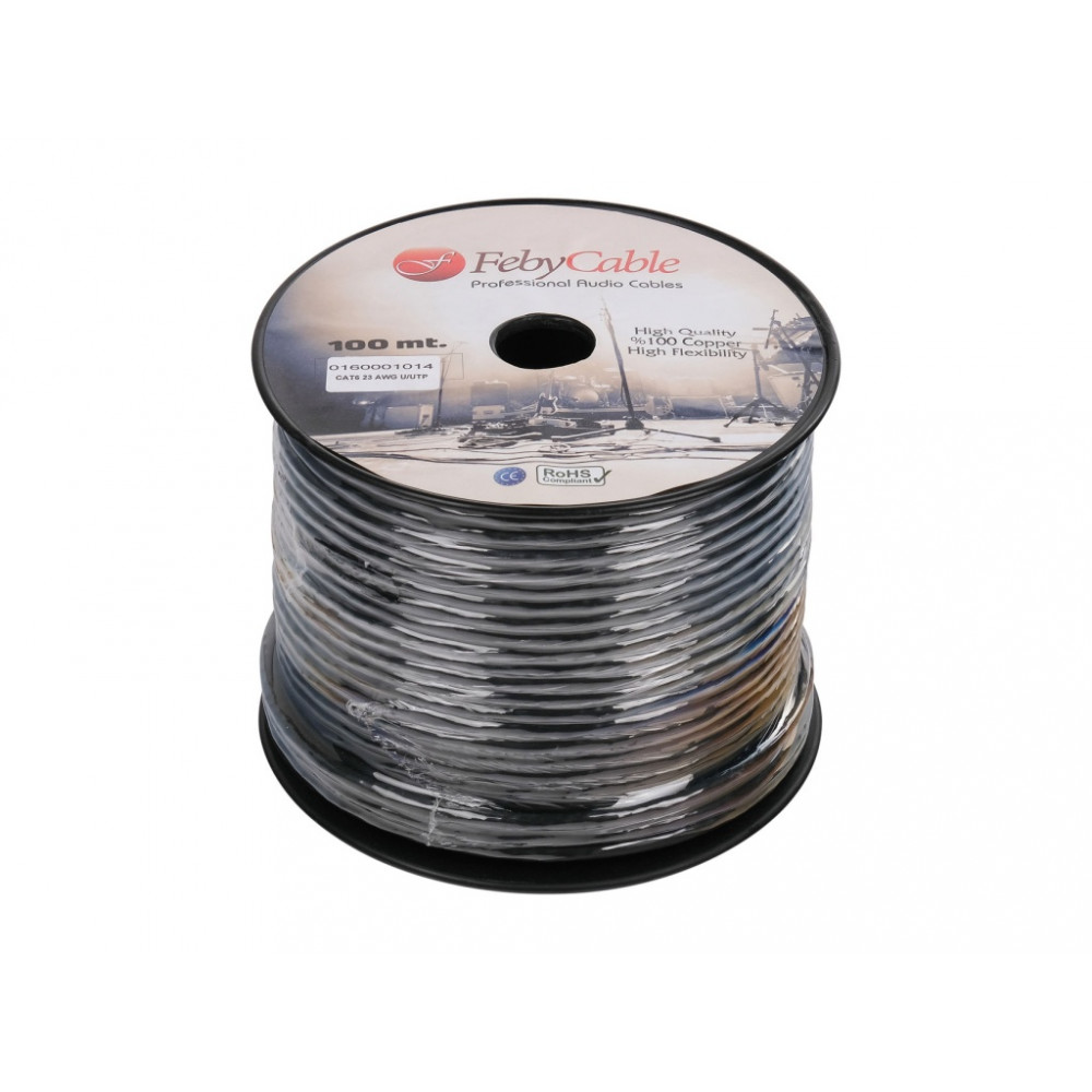 CAT6UBK-100 Кабель витая пара цифровой CAT6U/UTP, черный, 100м, Feby Cable