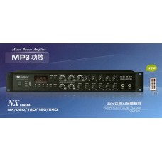 Nusun NX-120  микшер-усилитель 2микр+3лин, FM-тюнер,USB,120W,70/100V, 4-16 Ом, 100-16kHz, 5 рег. зон