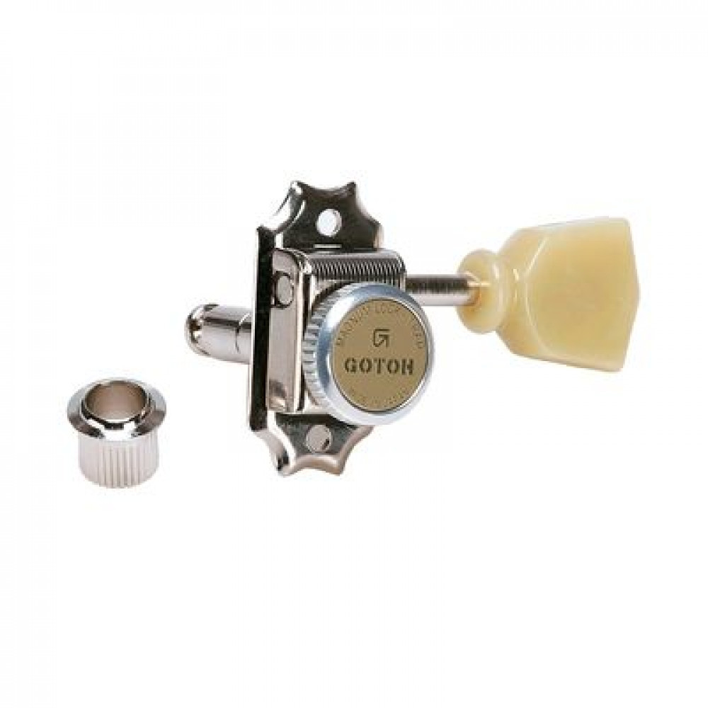 Gotoh SD90-MG-T-SL-N  колки локовые, ручной зажим, Vintage style, 3+3, никель, "тюльпан" (пластик)
