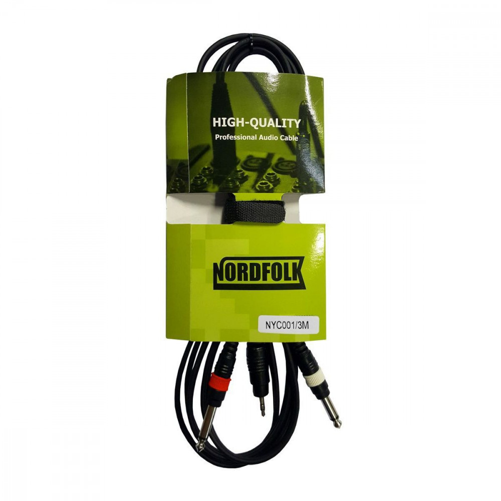 Nordfolk NYC001 3M  кабель 3,5 miniJack stereo - 2 x Jack mono, литые разъёмы, 3 м.