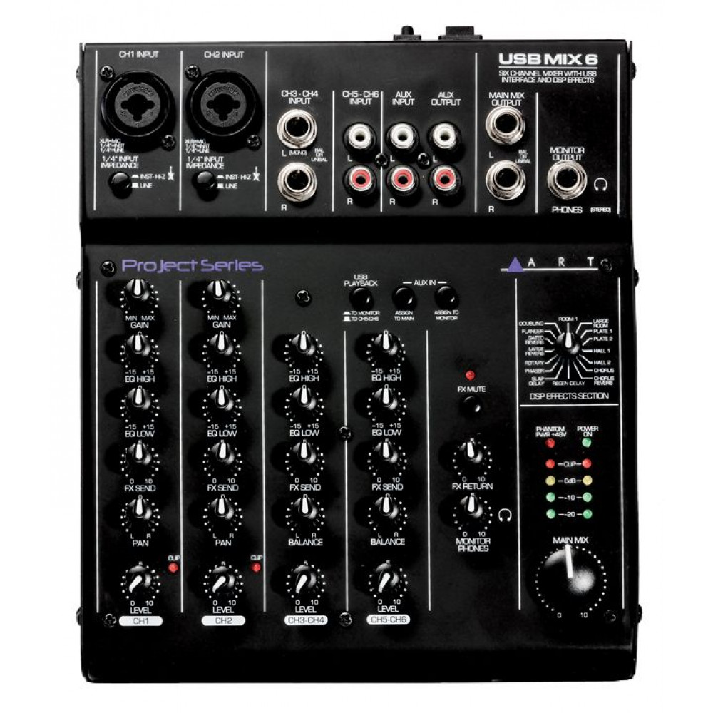 Компактный 6-канальный микшер/внешний аудио интерфейс ART USBMix6, USB