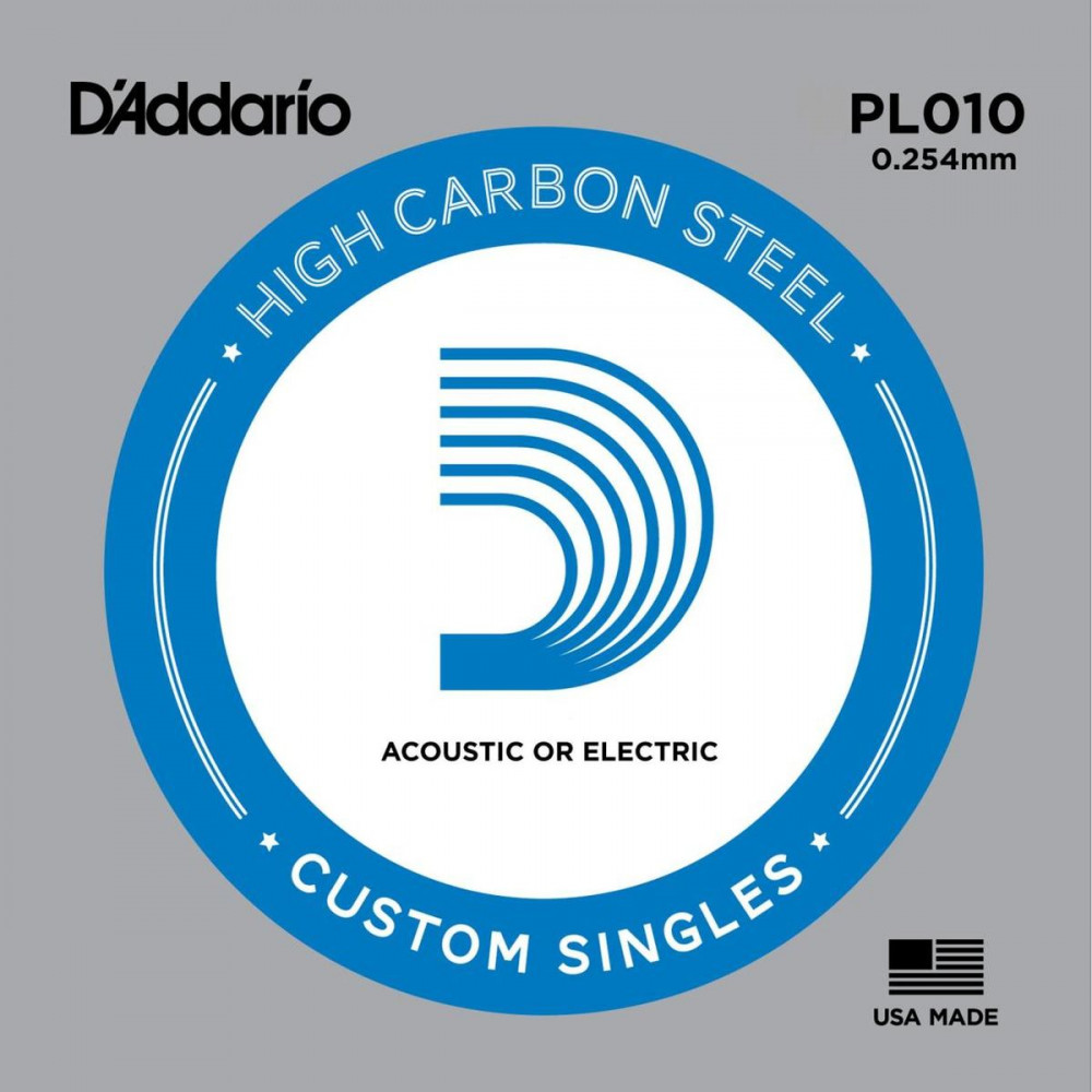 D`Addario PL010  отдельная струна ,010" из стали без обмотки для акустической и электрической гитары