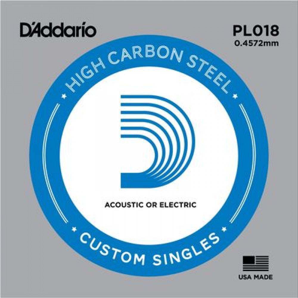 D`Addario PL018  отдельная струна ,018" из стали без обмотки для акустической и электрической гитары
