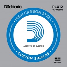 D`Addario PL012  отдельная струна ,012" из стали без обмотки для акустической и электрической гитары