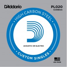 D`Addario PL020  отдельная струна ,020" из стали без обмотки для акустической и электрической гитары