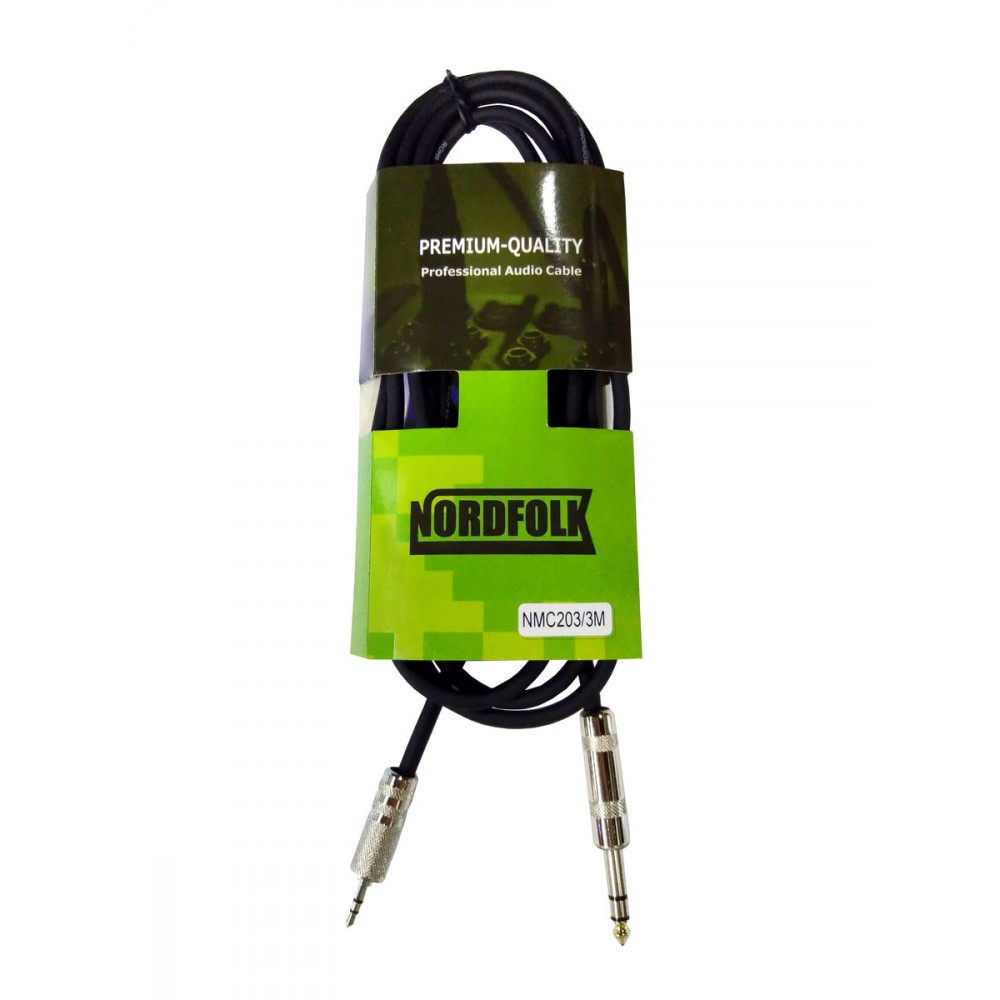 Nordfolk NMC203/1M  кабель 3,5 мм Minijack stereo - 6.3 мм jack stereo, металл разъёмы, 1м.