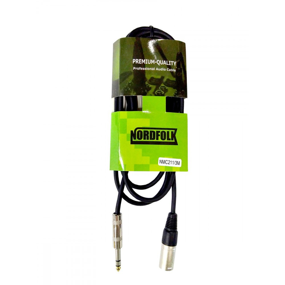 Nordfolk NMC211/3M  кабель XLR male - 6.3 мм jack stereo, металл разъёмы, 3м.
