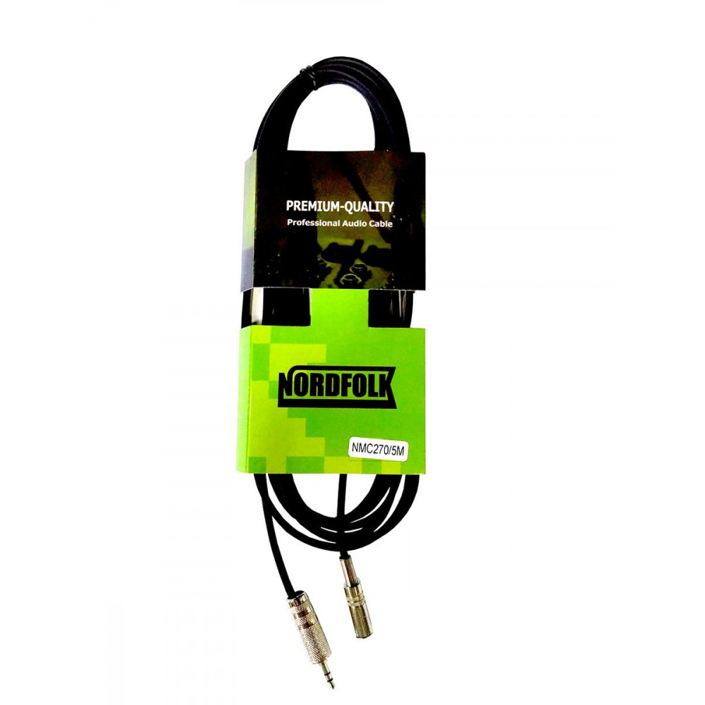 Nordfolk NMC270/5M  кабель 3.5 мм MiniJack stereo female - 3.5 мм MiniJack male, металл разъёмы, 5м.