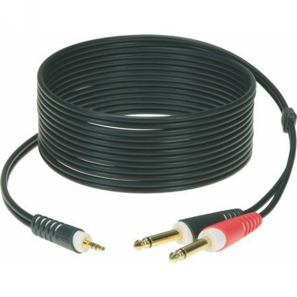 Klotz AY5-0100  коммутационный кабель мини Jack 3,5 стерео/2 х Jack 6,3 моно 1м черный, разъем KLOTZ