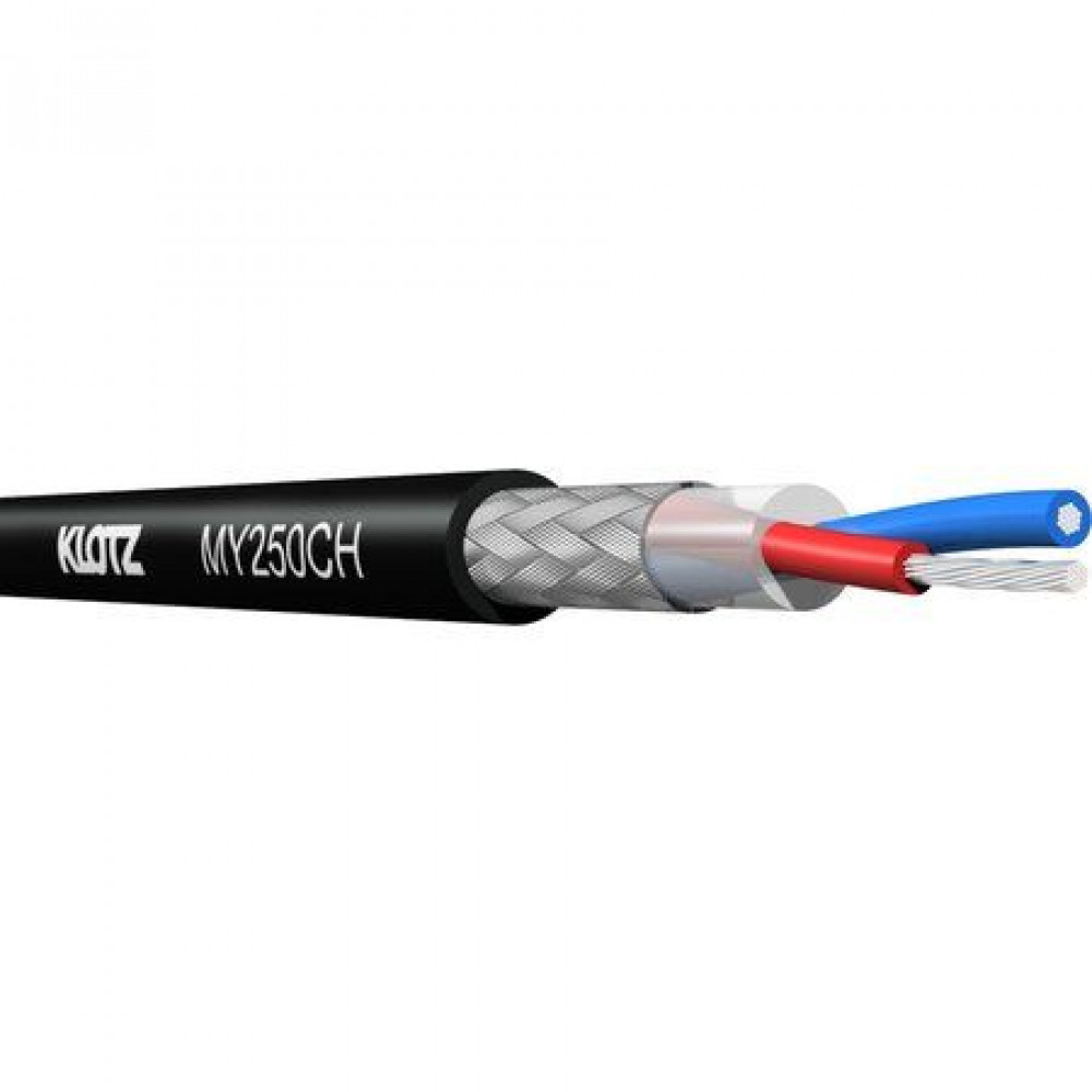 Klotz MY250CH  Микрофонный кабель огнестойкий, 6 мм, 2x0,5 мм, плетенный анодированный экран, черный