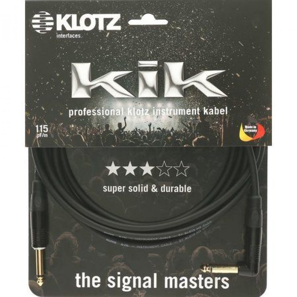 Klotz KIKKG3.0PRSW  инструментальный кабель джек /угловой джек моно, 3 м, позолоченные разъемы 