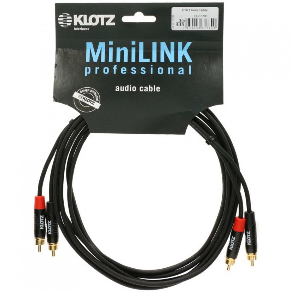 Klotz KT-CC150  кабель межкомпонентный 2 RCA - 2 RCA, 1,5 м, позолоченные разъемы, металл