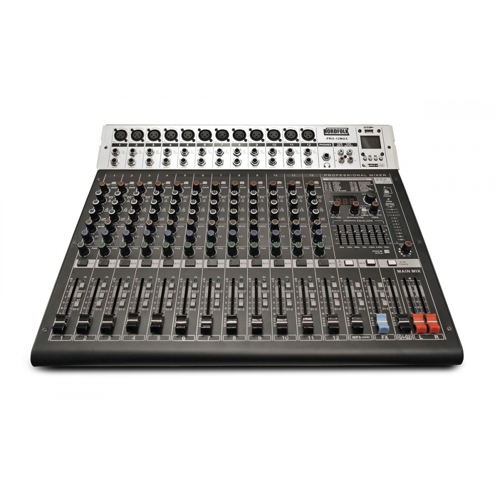 Nordfolk PRO-12MAX  микшерный пульт, 12 каналов, 1 стерео, DSP, MP3 плеер, EQ