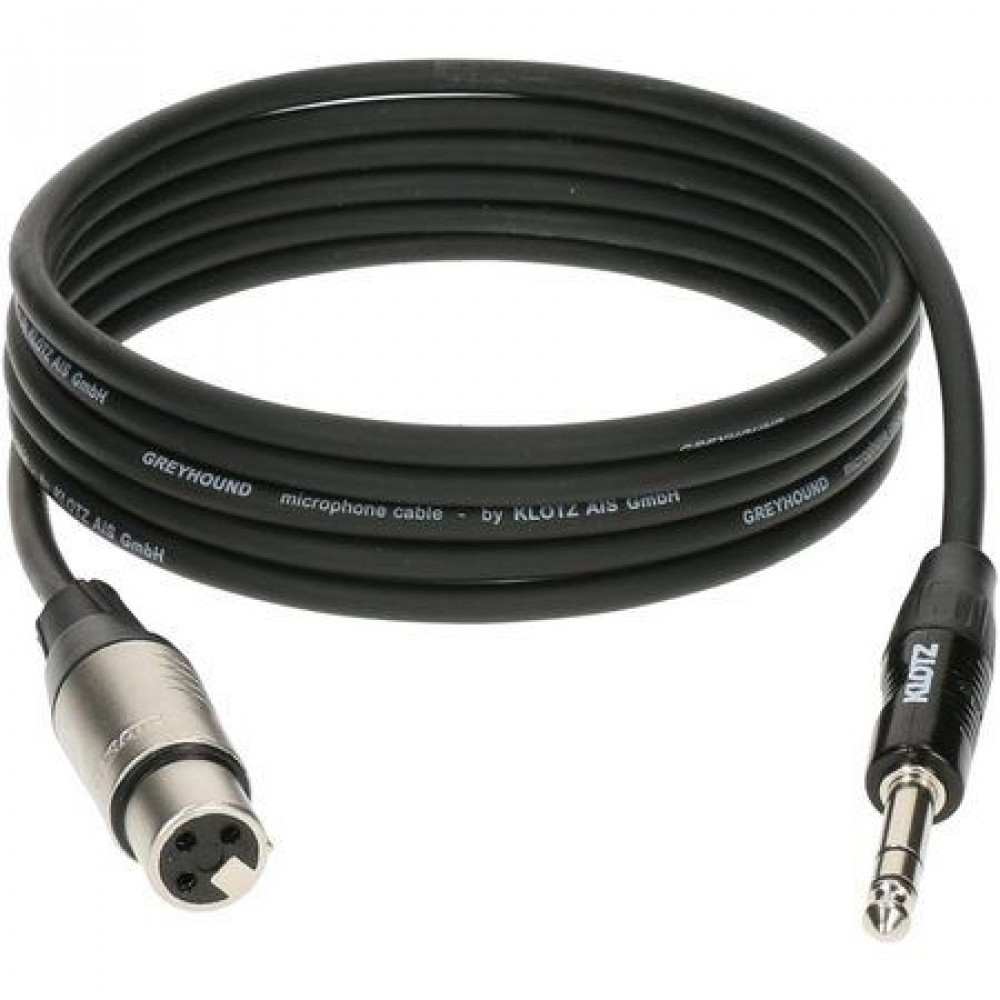 Klotz GRG1FP01.5  GREYHOUND микрофонный кабель XLR(F)/cтерео джек, 1,5 м, черный, разъемы Klotz