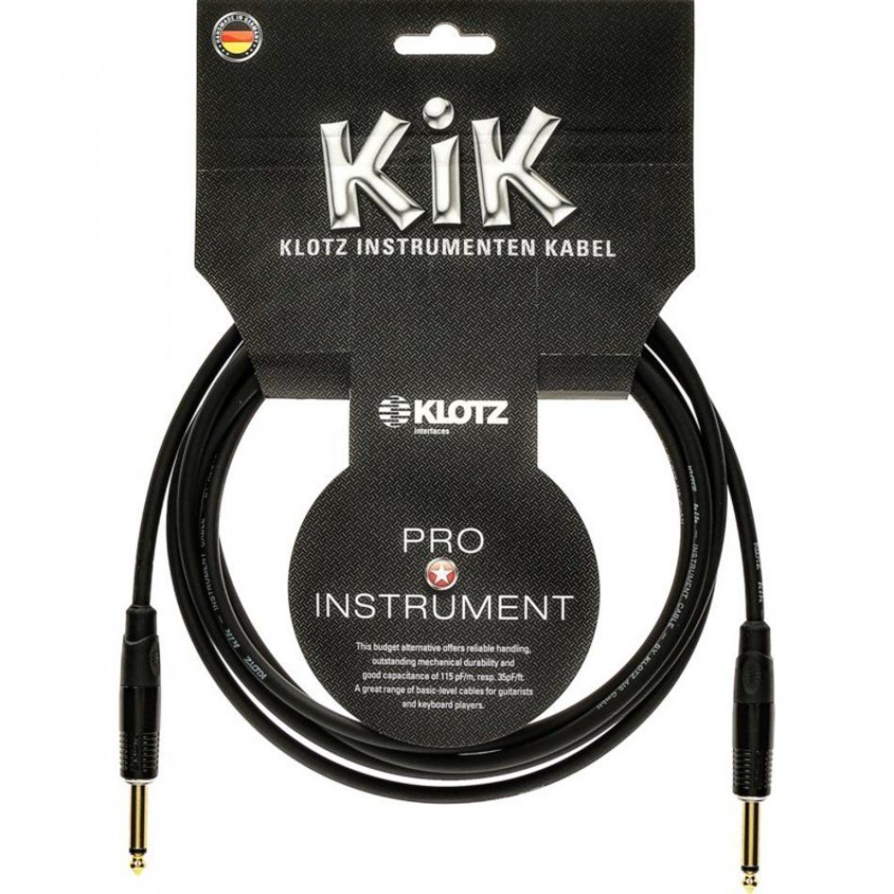 Klotz KIKG3.0PP1  инструментальный кабель джек моно/джек моно 3м, черный, позолоченные разъемы 