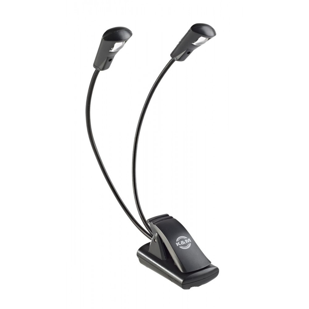 K&M 12243-000-55  Подсветка для пюпитра, 2 LED лампы, чёрная, работает от 3 ААA батареек