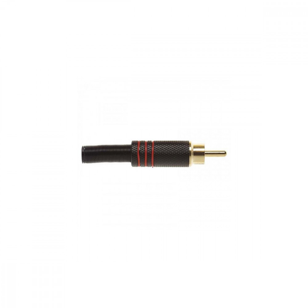 Nordfolk NCR5742R  разъем RCA (тюльпан),кабель Ø 5-6 мм, металл, черн/позолоч, красн кольцо
